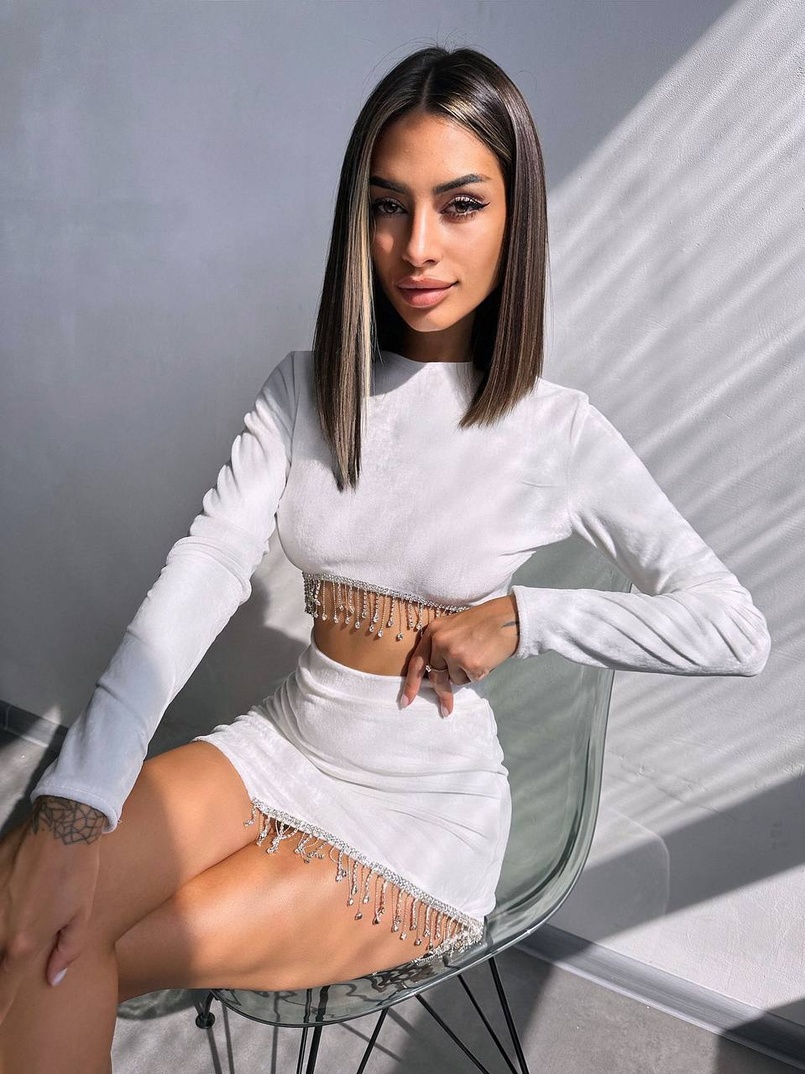 Оксамитовий комплект, декорований бахромою зі страз Оксамитовий комплект, декорований бахромою зі страз | PUSHKA SHOP