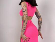 Комплект: топ з бахромою зі страз та спідниця з розрізом  | PUSHKA SHOP