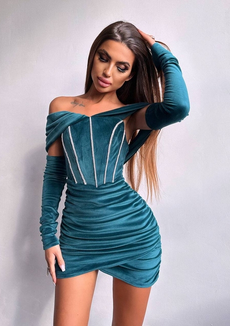 Оксамитова корсетна сукня міні, декорована стразами     Ручна робота  | PUSHKA SHOP