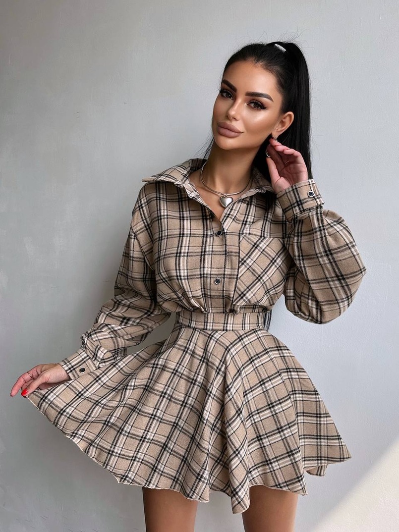 Комплект: сорочка + спідниця у клітинку  Комплект: сорочка + спідниця у клітинку  | PUSHKA SHOP