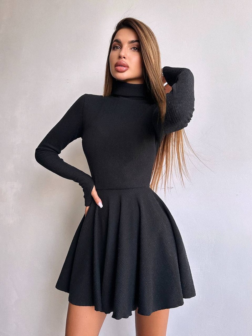 Трикотажна сукня міні із спідницею сонцем     | PUSHKA SHOP