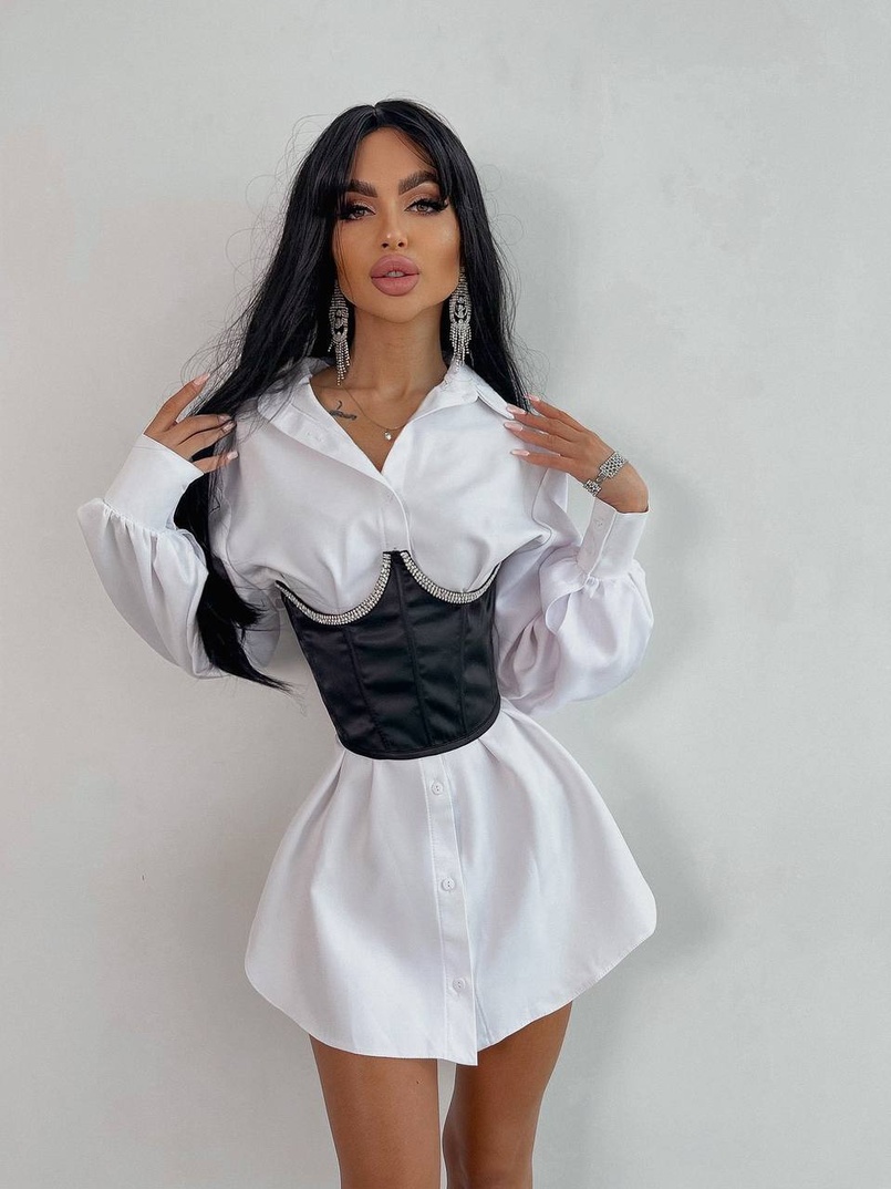 Приталена сукня-сорочка+корсет, декорований стразами Приталена сукня-сорочка+корсет, декорований стразами | PUSHKA SHOP