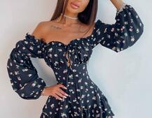 Сукня з квітковим принтом з воланами на ґудзиках  | PUSHKA SHOP