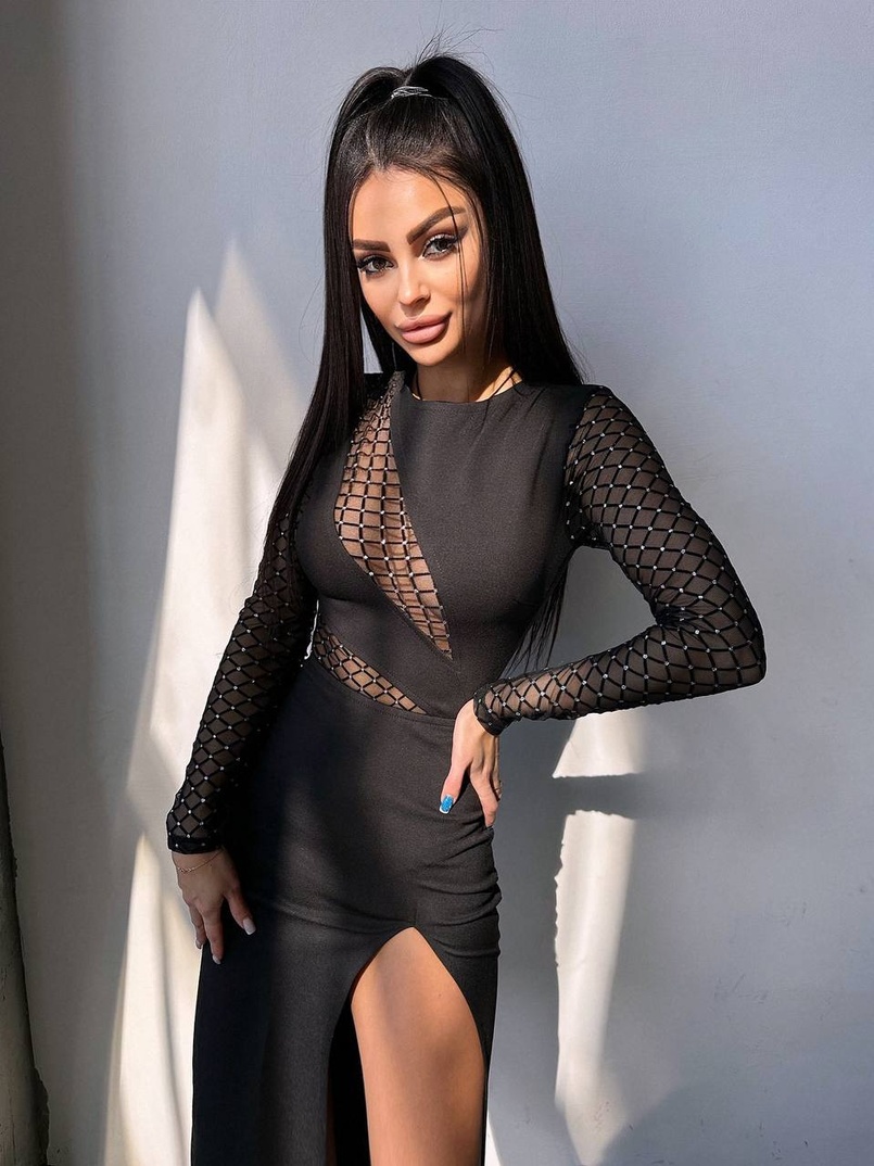 Сукня с вставками сітки та розрізом на ніжці  Сукня с вставками сітки та розрізом на ніжці  | PUSHKA SHOP