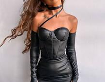 Корсетна сукня міні з філіжанками з еко-шкіри Корсетна сукня міні з філіжанками з еко-шкіри | PUSHKA SHOP