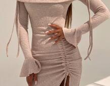 Трикотажна сукня міді з хомутом   | PUSHKA SHOP