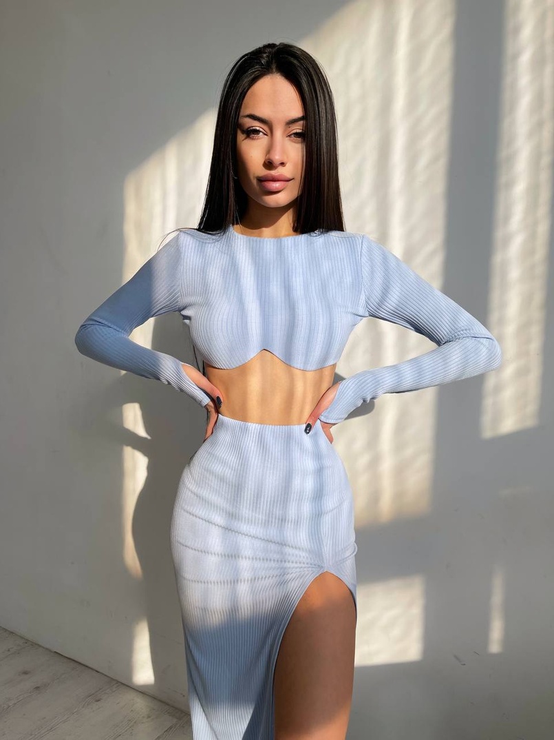 Трикотажный комплект: топ с чашечками push up + юбка миди с разрезом  Трикотажный комплект: топ с чашечками push up + юбка миди с разрезом  | PUSHKA SHOP