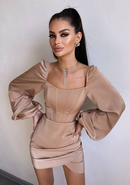 Атласний  комплект: корсет + спідниця з драпіруванням | PUSHKA SHOP