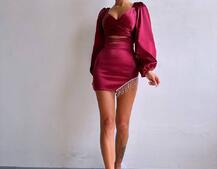 Атласний комплект, декорований бахромою зі страз Атласний комплект, декорований бахромою зі страз | PUSHKA SHOP