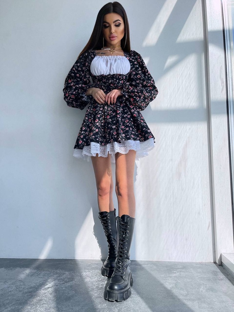 Квіткова сукня,декорована мереживом. Квіткова сукня,декорована мереживом. | PUSHKA SHOP