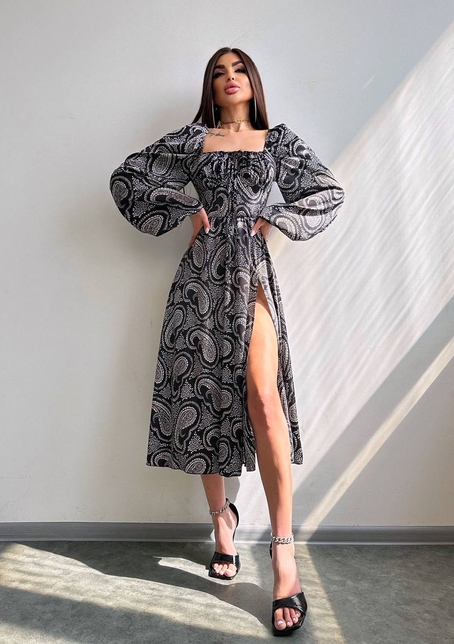 Сукня міді з квітковим принтом  | PUSHKA SHOP