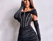 Оксамитова корсетна сукня міні, декорована стразами     Ручна робота  Оксамитова корсетна сукня міні, декорована стразами     Ручна робота  | PUSHKA SHOP