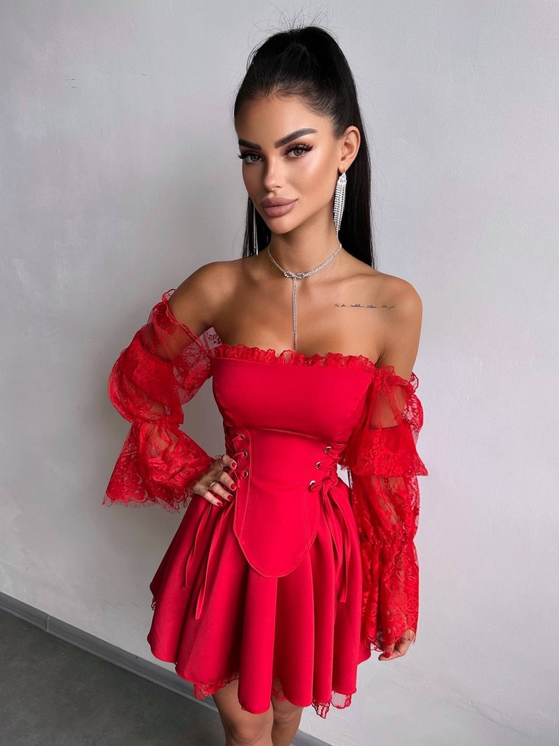 Сукня з корсетом декорована мереживом  Сукня з корсетом декорована мереживом  | PUSHKA SHOP