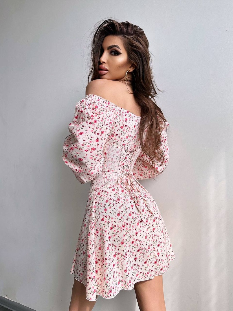 Сукня міні в квітковий принт + прозорий корсет  | PUSHKA SHOP