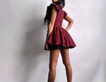 Сукня в клітинку декорована мереживом  Сукня в клітинку декорована мереживом  | PUSHKA SHOP