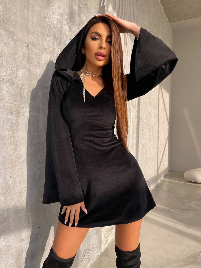 Оксамитова сукня міні з розкльошоними рукавами    Оксамитова сукня міні з розкльошоними рукавами    | PUSHKA SHOP