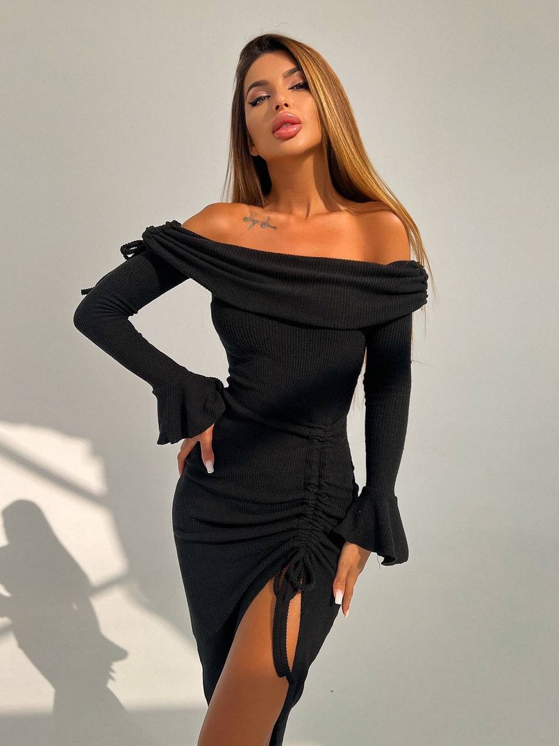 Трикотажна сукня міді з хомутом   | PUSHKA SHOP