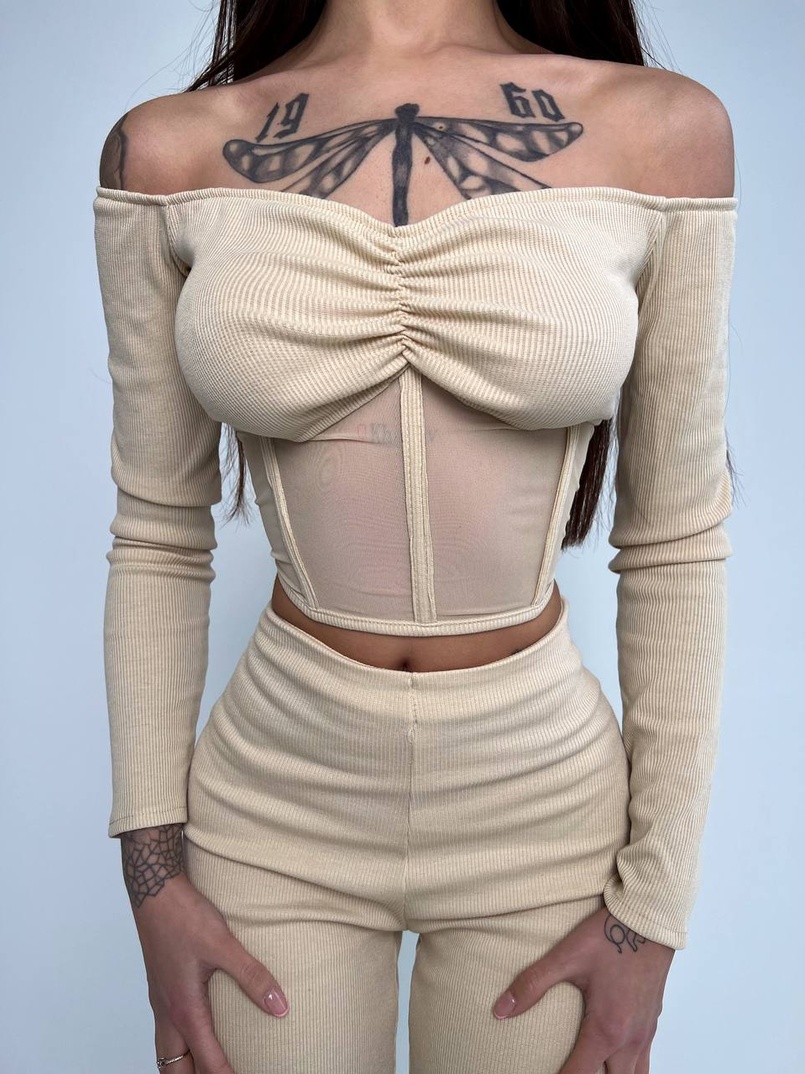 Комплект : штани кльош і топ з елементами корсету  Комплект : штани кльош і топ з елементами корсету  | PUSHKA SHOP