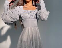 Блестящее платье с объемными рукавами  Блестящее платье с объемными рукавами  | PUSHKA SHOP