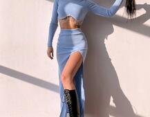 Комплект: спідниця з розрізом + топ, декорований бахромой зі страз Комплект: спідниця з розрізом + топ, декорований бахромой зі страз | PUSHKA SHOP