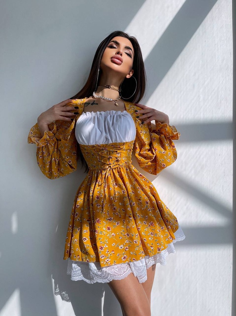 Квіткова сукня,декорована мереживом. Квіткова сукня,декорована мереживом. | PUSHKA SHOP