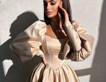 Сукня з обʼємними рукавами та спідницею балоном  Сукня з обʼємними рукавами та спідницею балоном  | PUSHKA SHOP