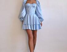 Атласна корсетна сукня бюстьє з пишною подвійною спідницею та об‘ємними рукавами | PUSHKA SHOP