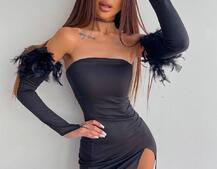 Сукня міні, декорована натуральним пір'ям Сукня міні, декорована натуральним пір'ям | PUSHKA SHOP