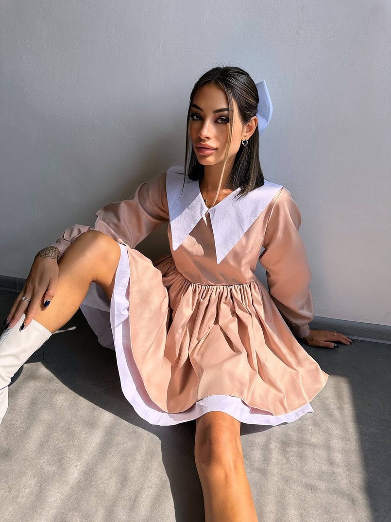 Котонова сукня з комірцем + бант  Котонова сукня з комірцем + бант  | PUSHKA SHOP