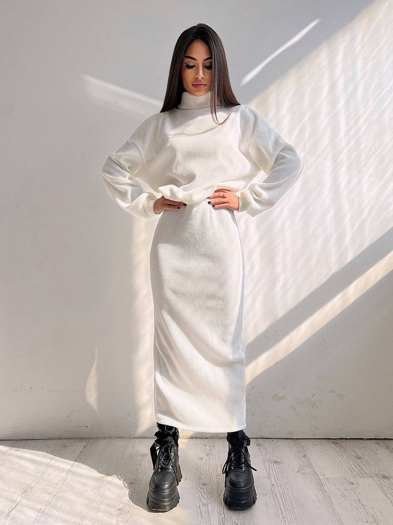 Костюм із теплого трикотажу-рубчика: светр + спідниця Костюм із теплого трикотажу-рубчика: светр + спідниця | PUSHKA SHOP