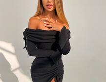 Трикотажна сукня міді з хомутом   | PUSHKA SHOP