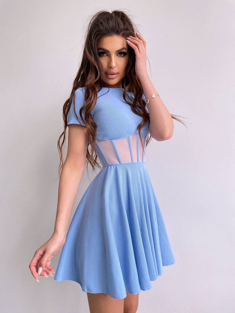 Сукня-міні  з елементами корсету  та спідницею солнцем | PUSHKA SHOP