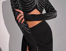 Комплект: топ декорований стразами + спідниця максі Комплект: топ декорований стразами + спідниця максі | PUSHKA SHOP