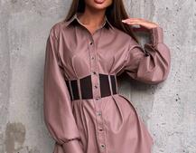 Сукня-сорочка з корсетними елементами з еко-шкіри Сукня-сорочка з корсетними елементами з еко-шкіри | PUSHKA SHOP