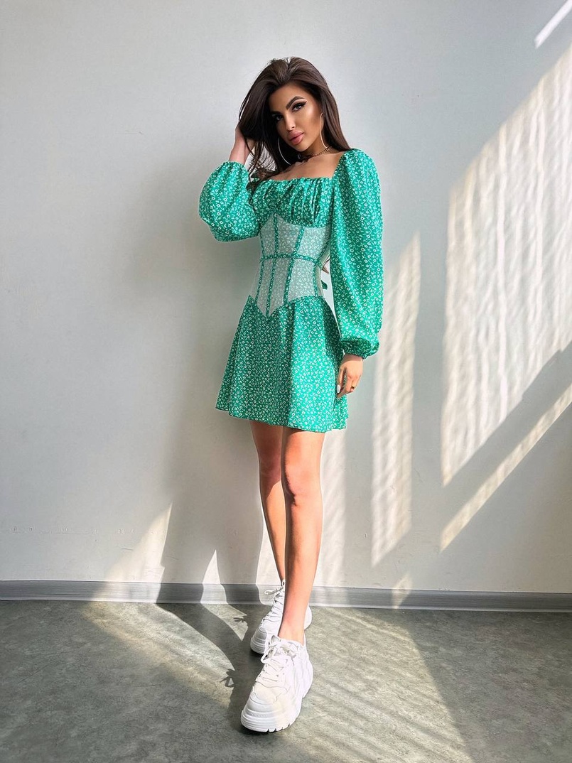 Сукня міні в квітковий принт + прозорий корсет  | PUSHKA SHOP