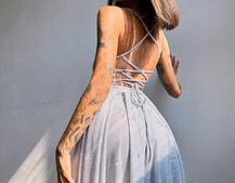 Сяюча сукня максі  зі шнурівкою на спинці Сяюча сукня максі  зі шнурівкою на спинці | PUSHKA SHOP