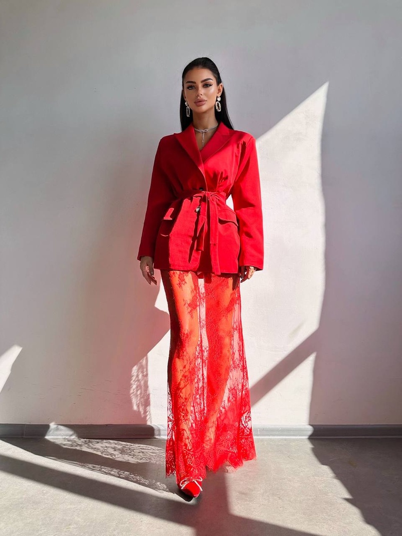 Комплект: піджак + блуза з баской + мереживна спідниця-шорти  Комплект: піджак + блуза з баской + мереживна спідниця-шорти  | PUSHKA SHOP