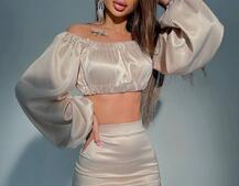 Атласный комплект, декорированный стразами Атласный комплект, декорированный стразами | PUSHKA SHOP