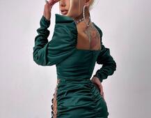 Сукня міні з драпіруванням, декорована стразами  Сукня міні з драпіруванням, декорована стразами  | PUSHKA SHOP