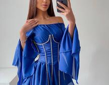 Шифонова сукня на підкладці з розкльошеними рукавами з асиметричною спідницею + корсет декорований стразами Ручна робота! Шифонова сукня на підкладці з розкльошеними рукавами з асиметричною спідницею + корсет декорований стразами Ручна робота! | PUSHKA SHOP