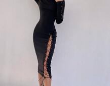 Сукня міді зі шнурівкою на ніжці та на рукавах | PUSHKA SHOP