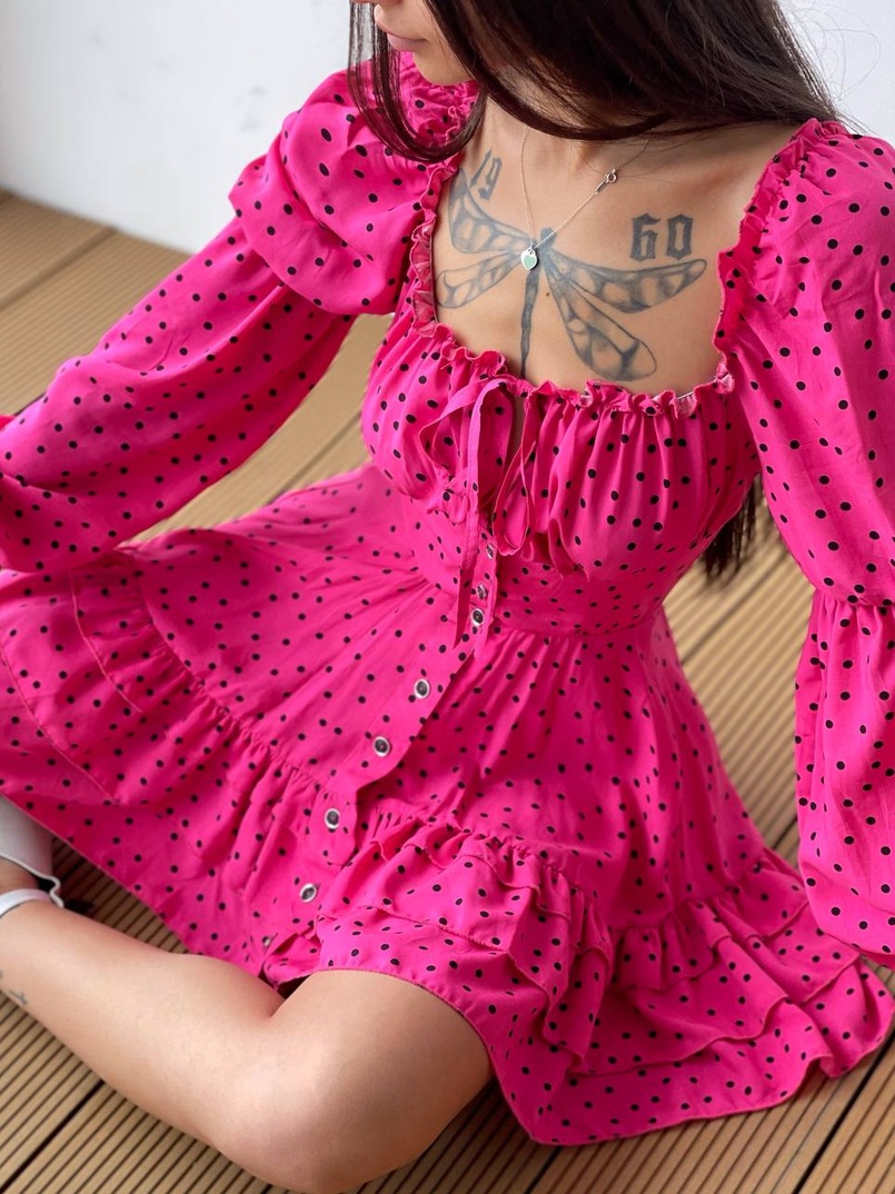 Сукня в горошок на ґудзиках з воланами  Сукня в горошок на ґудзиках з воланами  | PUSHKA SHOP