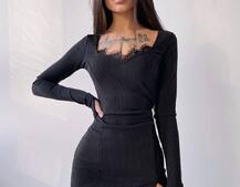 Платье-мини, декорированное кружевом  Платье-мини, декорированное кружевом  | PUSHKA SHOP