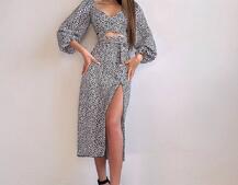 Комплект: топ із зав'язками на талії + спідниця міді з розрізом | PUSHKA SHOP