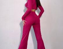 Комплект : штани кльош і топ декорований шнурком зі стразами  Комплект : штани кльош і топ декорований шнурком зі стразами  | PUSHKA SHOP