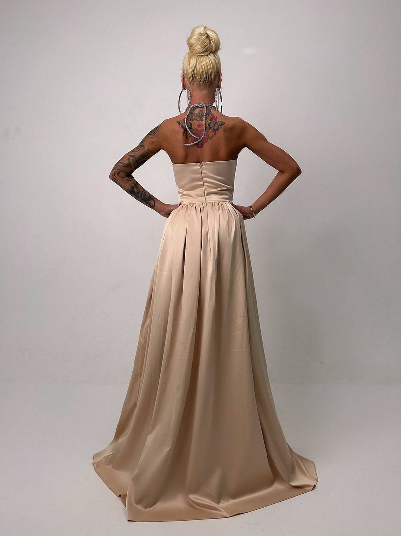 Атласна сукня максі із шнуром зі стразами  Атласна сукня максі із шнуром зі стразами  | PUSHKA SHOP