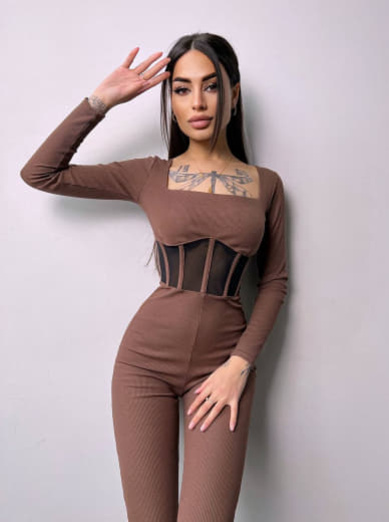Облягаючий трикотажний комбінезон з елементами корсету  Облягаючий трикотажний комбінезон з елементами корсету  | PUSHKA SHOP