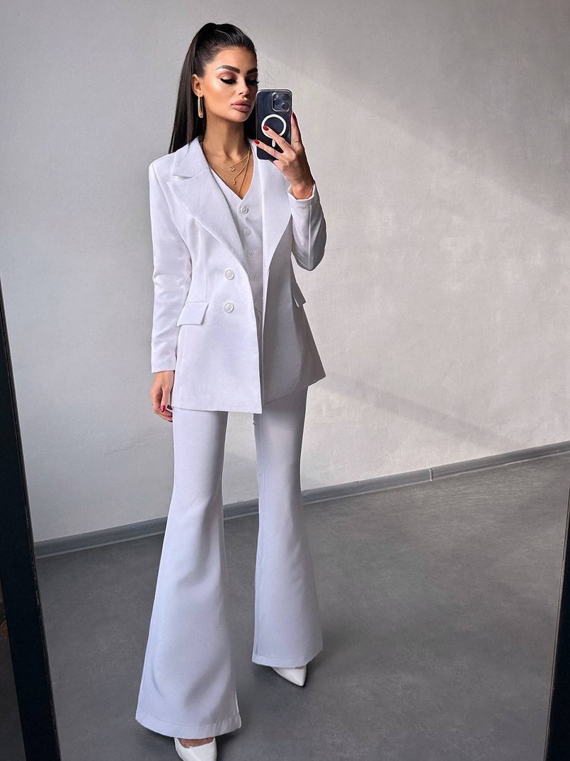 Костюм: піджак на підкладці, штани кльош+ жилет  Костюм: піджак на підкладці, штани кльош+ жилет  | PUSHKA SHOP