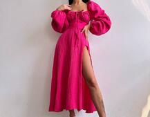 Муслінова сукня -міді з розрізом на ніжці  | PUSHKA SHOP