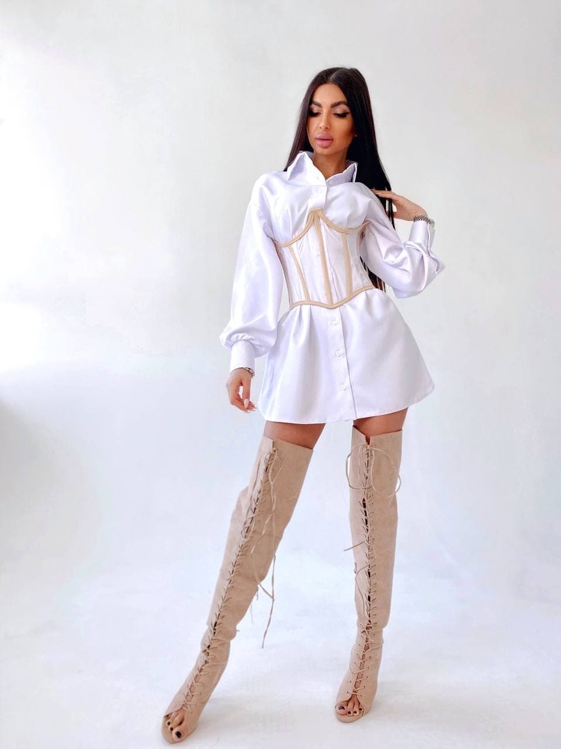 Комплект: платье-рубашка с прозрачным бельевым корсетом на шнуровке  Комплект: платье-рубашка с прозрачным бельевым корсетом на шнуровке  | PUSHKA SHOP